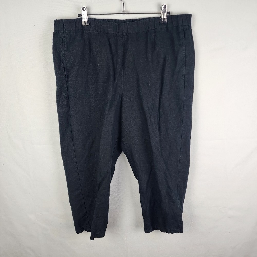 J. Jill 100% Linen Crop Pants Black  Elastic Waist Pockets Pull On Lagenlook XLP